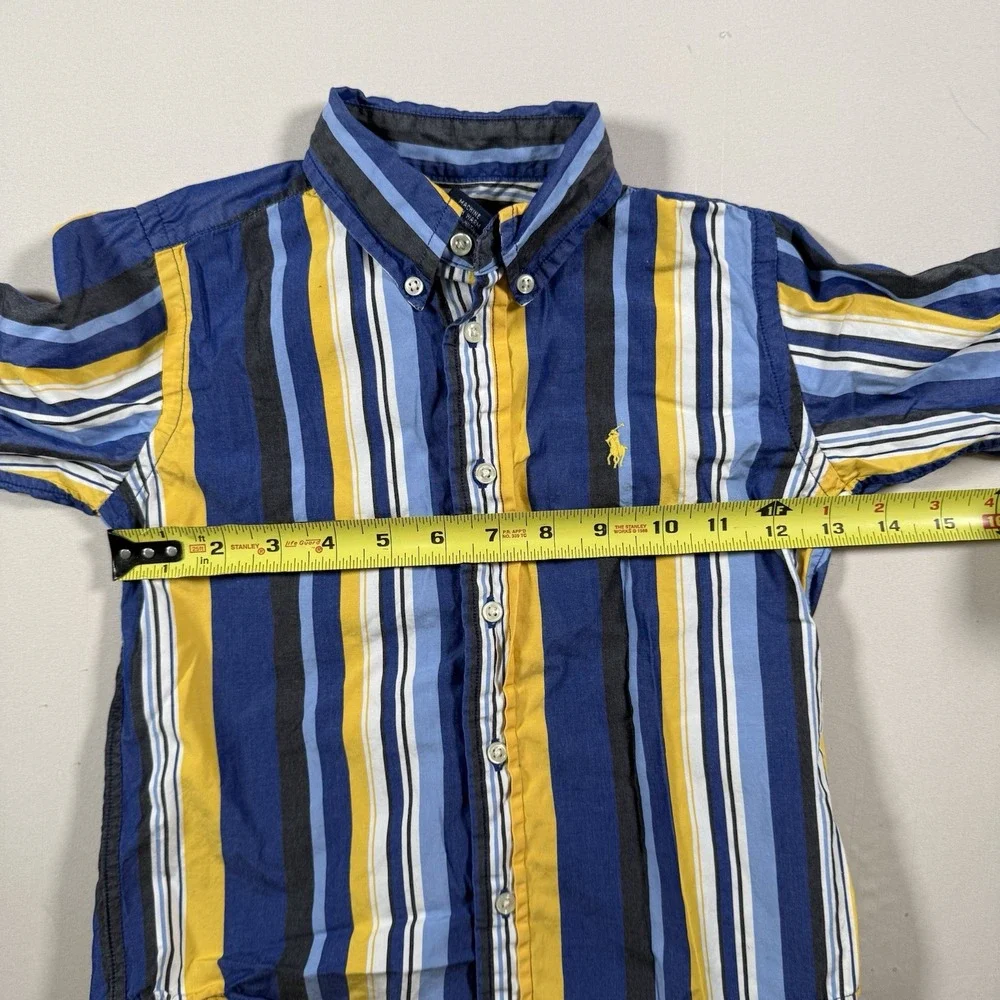 Ralph Lauren Boys Striped Button Down Shirt Blue‎ Yellow Size 4